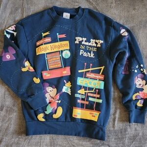 Disney Mickey & Friends Play In The Park Crew Neck Pullover Sweatshirt Sz XS,